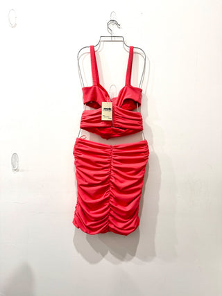 Atoir The Deju Vu Crop Top & Ruched Mini Skirt Flower Set Pink/Red Women's Small