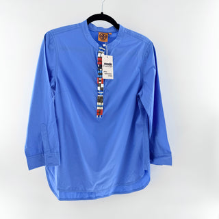 Tory Burch 100% Cotton Embellished 3/4 Sleeve Blouse Top Blue Women's Size 6