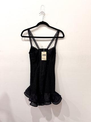 Charo Ruiz Cherrie Ruffle Trim Mini Dress Black With Eyelet Detail Women's Small