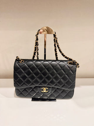 CHANEL lamb leather quilted classic double flap jumbo bag, jumbo