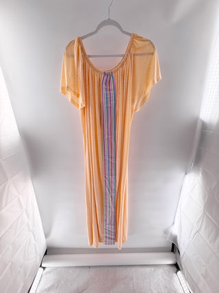 Pitusa relaxed maxi coverup with tonal leopard burnout print, scoop neckline & multicolor striped trim, standard
