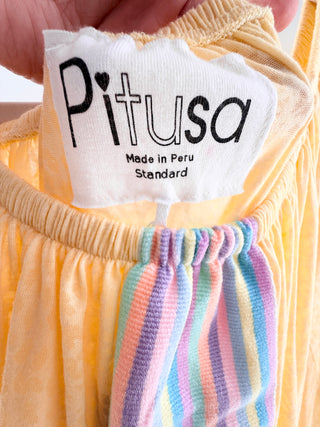 Pitusa relaxed maxi coverup with tonal leopard burnout print, scoop neckline & multicolor striped trim, standard