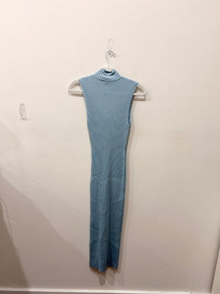 Jonathan Simkhai Ava Lace-Up Ribbed Bodycon Midi Dress Baby Blue Women's Size XS