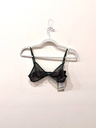NWT Saint Laurent Logo Crystal Embellished Triangle Bra Green Women's Size M