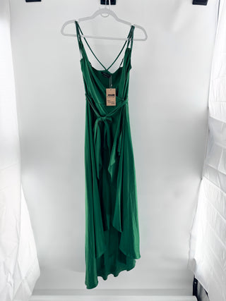 BCBG Max azria silk wrap dress with beaded straps and high-low handkerchief hem, S