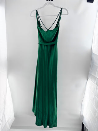 BCBG Max azria silk wrap dress with beaded straps and high-low handkerchief hem, S