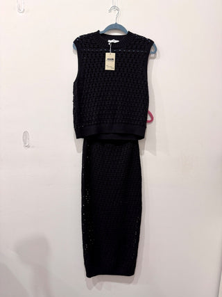 Mango Crochet Set: Open Knit Sleeveless Top & Midi Skirt Black Women's Size S