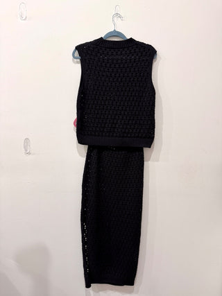 Mango Crochet Set: Open Knit Sleeveless Top & Midi Skirt Black Women's Size S