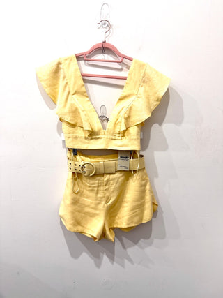 Elisa Lima Ruffle Crop Top & Belted High Waisted Short Set Yellow Women's 36 / S