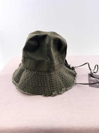 Jacquemus Cotton bucket hat with frayed brim, silver tone logo hardware & adjustable drawstring, 58