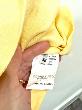 Elisa Lima Ruffle Crop Top & Belted High Waisted Short Set Yellow Women's 36 / S