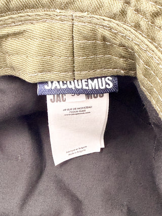 Jacquemus Cotton bucket hat with frayed brim, silver tone logo hardware & adjustable drawstring, 58