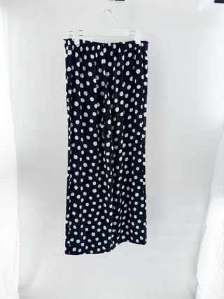 St. John Silk Polka Dot Pull On Mid Rise Wide Leg Trouser Pants Black White P/S