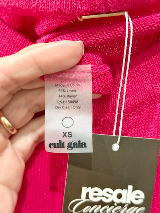 Cult Gaia Linen Blend Pull On High Waisted Knit Pants Hot Pink Women's Size XS