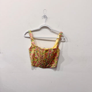 House of CB Poppy Vintage Floral Print Cropped Corset Top Yellow Women's Size XS