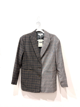 Something Navy Plaid Long Sleeve Peak Lapel Oversized Blazer Brown Contrast XS