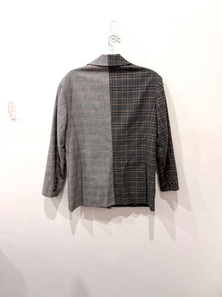 Something Navy Plaid Long Sleeve Peak Lapel Oversized Blazer Brown Contrast XS