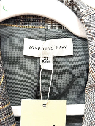 Something Navy Plaid Long Sleeve Peak Lapel Oversized Blazer Brown Contrast XS