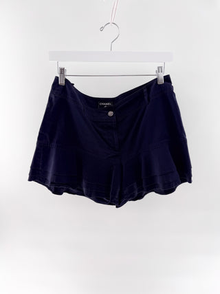 Chanel Shorts with ruffle hem & CC logo button detail, 42