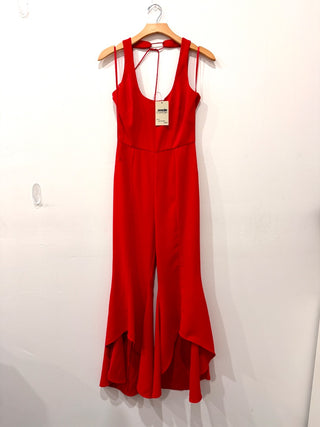 INTERMIX Gabrielle Sleeveless Scoop Neck Ruffle Hem Jumpsuit Red Women's 0