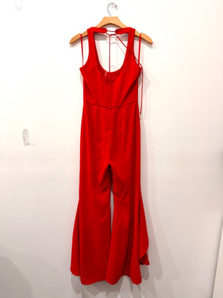 INTERMIX Gabrielle Sleeveless Scoop Neck Ruffle Hem Jumpsuit Red Women's 0