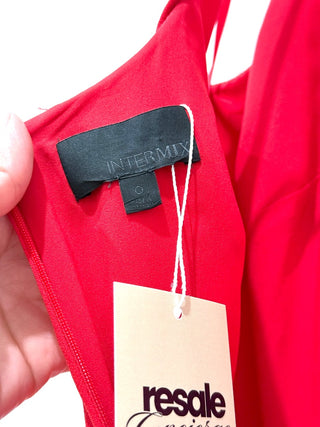 INTERMIX Gabrielle Sleeveless Scoop Neck Ruffle Hem Jumpsuit Red Women's 0