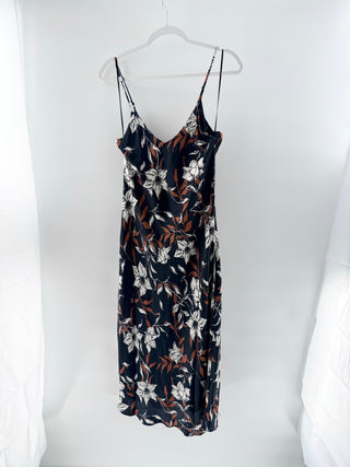 NWT Rag & Bone Mallory Floral Silk Blend Midi Slip Dress Black Brown Women's 8