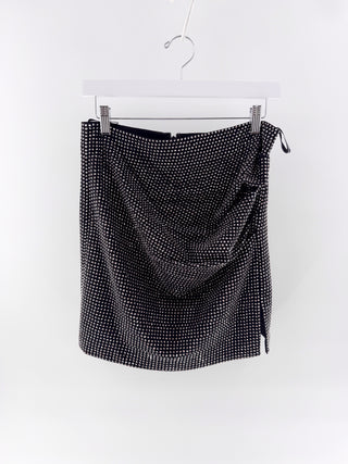 Roland Mouret crystal embellished mini skirt with ruched draping & side slit, 6