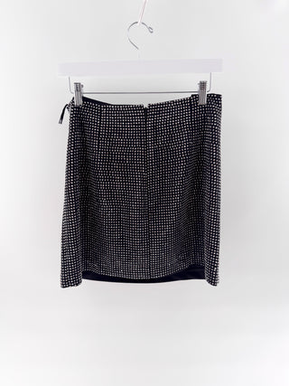 Roland Mouret crystal embellished mini skirt with ruched draping & side slit, 6