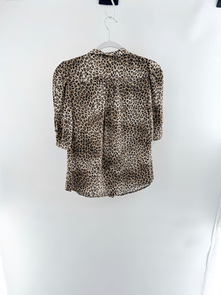 NWT FRAME Annabelle Animal Print 100% Silk Puff Sleeve Blouse Top Brown Small