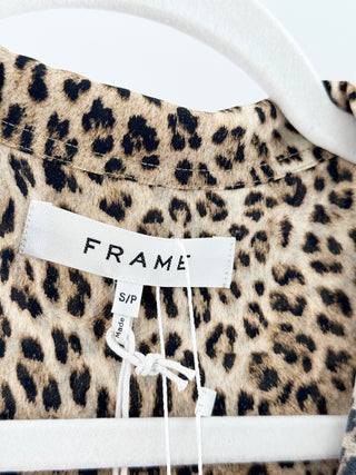 NWT FRAME Annabelle Animal Print 100% Silk Puff Sleeve Blouse Top Brown Small