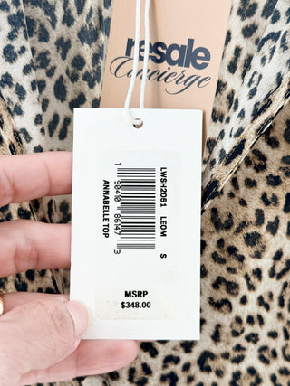 NWT FRAME Annabelle Animal Print 100% Silk Puff Sleeve Blouse Top Brown Small