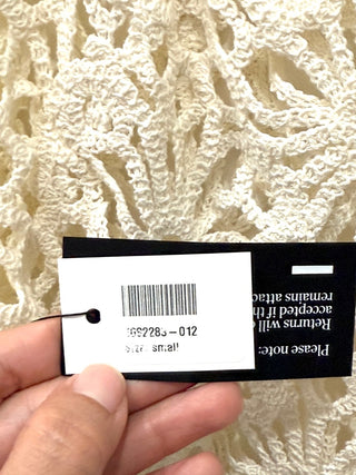 NWT Norma Kamali Off Shoulder Raglan Crochet Cover-Up Top Cream Women's Size S