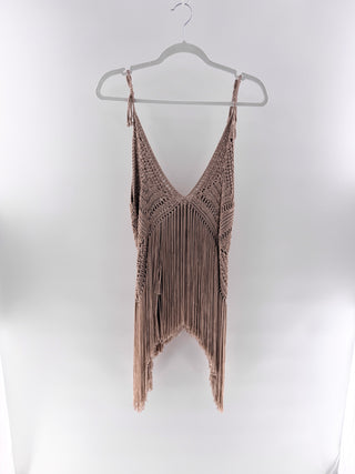 Solange M Crochet long fringe top with tie straps, m
