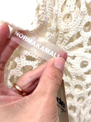 NWT Norma Kamali Off Shoulder Raglan Crochet Cover-Up Top Cream Women's Size S
