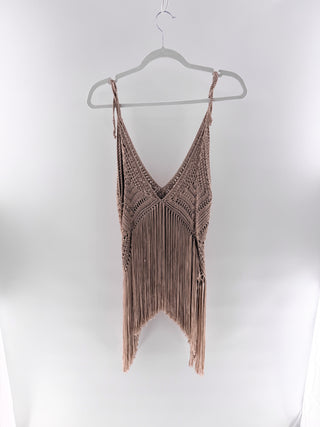 Solange M Crochet long fringe top with tie straps, m