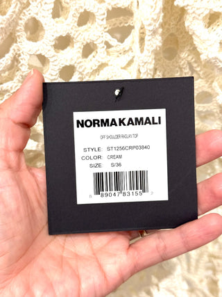 NWT Norma Kamali Off Shoulder Raglan Crochet Cover-Up Top Cream Women's Size S