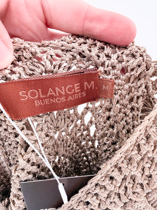 Solange M Crochet long fringe top with tie straps, m