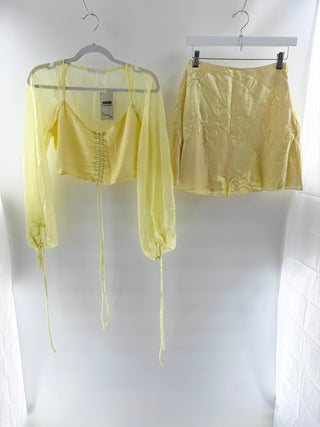 Geraldine Garcia Yellow ruched satin matching set, S