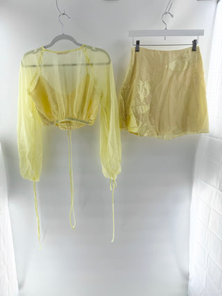 Geraldine Garcia Yellow ruched satin matching set, S