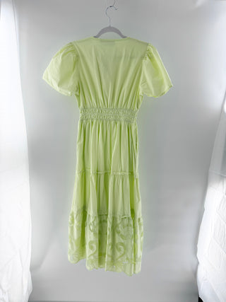 Haute Hippie Cotton Smocked Tiered A-Line Midi Dress Yellow Lime Women's Size XS