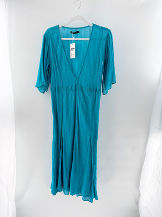 Vix Paula Hermanny V-Neck Long Cover-Up Kaftan Aqua Blue Women's Size XS