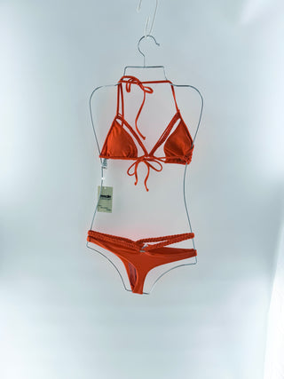 Luli Fama Orange braided strappy bikini set, XS/S