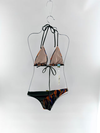 Mar de Mar Tropical print fringed bikini set, S