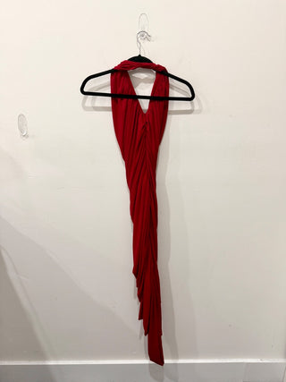 Norma Kamali One Shoulder Jersey Ruched Bodycon Midi Dress Red Women's Size XS