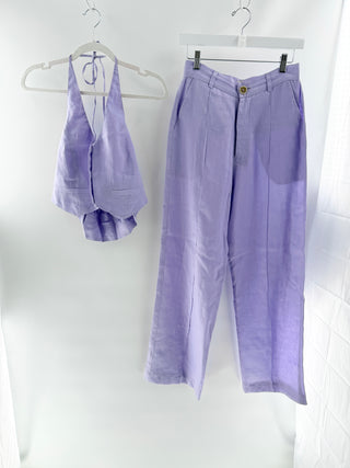 Nue Purple linen vest pants set, S