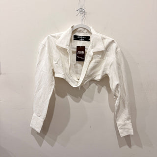 Jacquemus La Amour Linen Long Sleeve Cropped Shirt Top White Women's Size XS