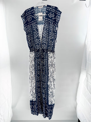 Tory Burch Sleeveless Geometric Long Cover Up Dress Blue White Women's Small