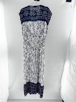 Tory Burch Sleeveless Geometric Long Cover Up Dress Blue White Women's Small