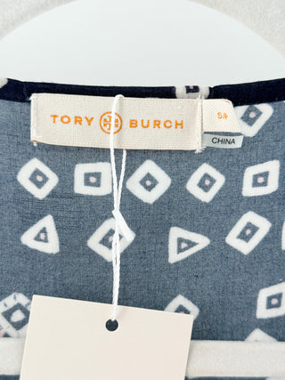 Tory Burch Sleeveless Geometric Long Cover Up Dress Blue White Women's Small